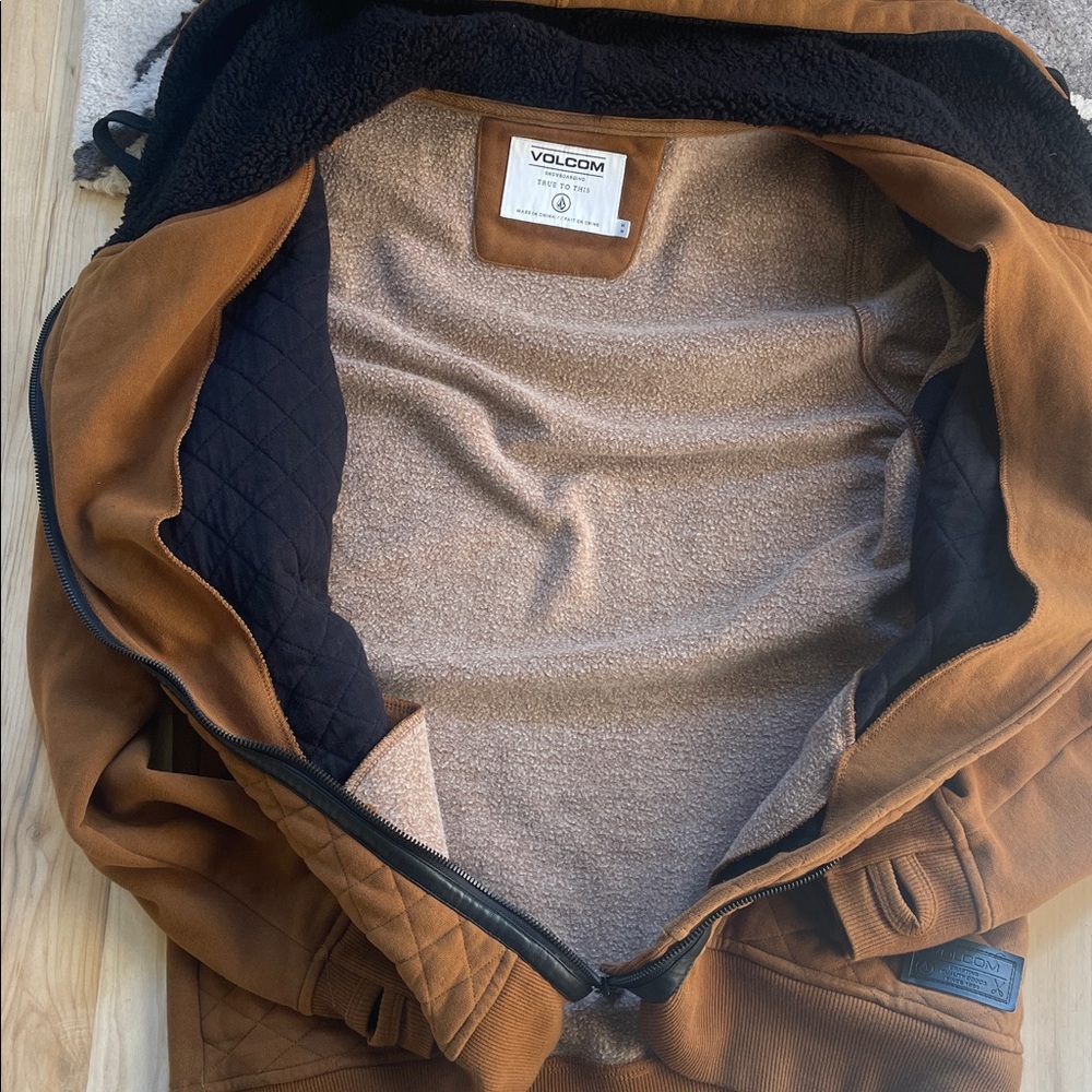 Volcom True to This Asymmetrical Zipper Hoodie Brown Thumb Holes Medium - Picture 4 of 7